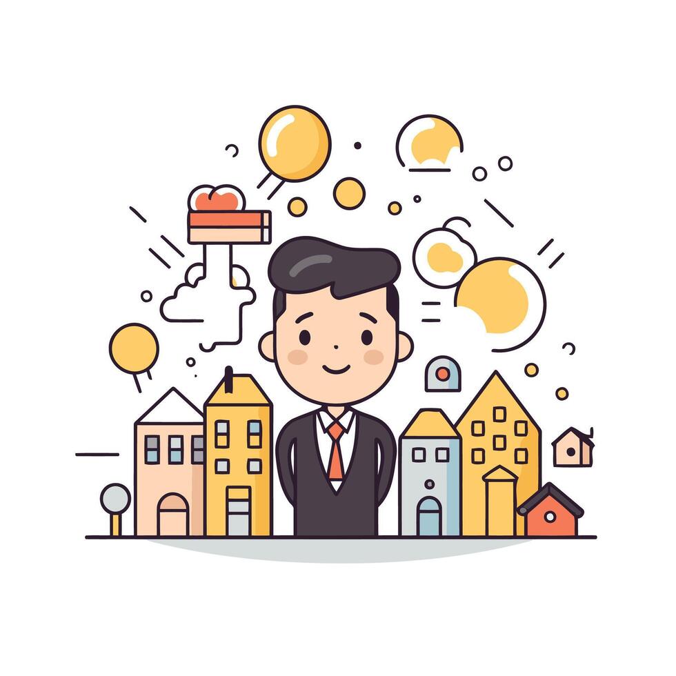 Businessman with cityscape background illustration in flat style vector