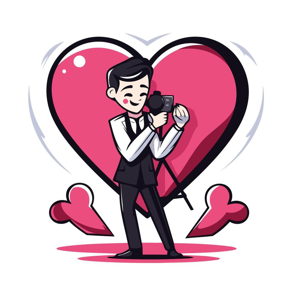 element illustration of a photographer with a camera in the shape of a heart vector