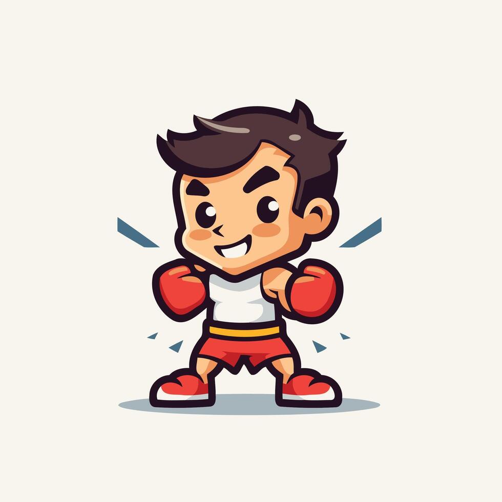 Boy Boxing Cute Cartoon Mascot Character Illustration vector