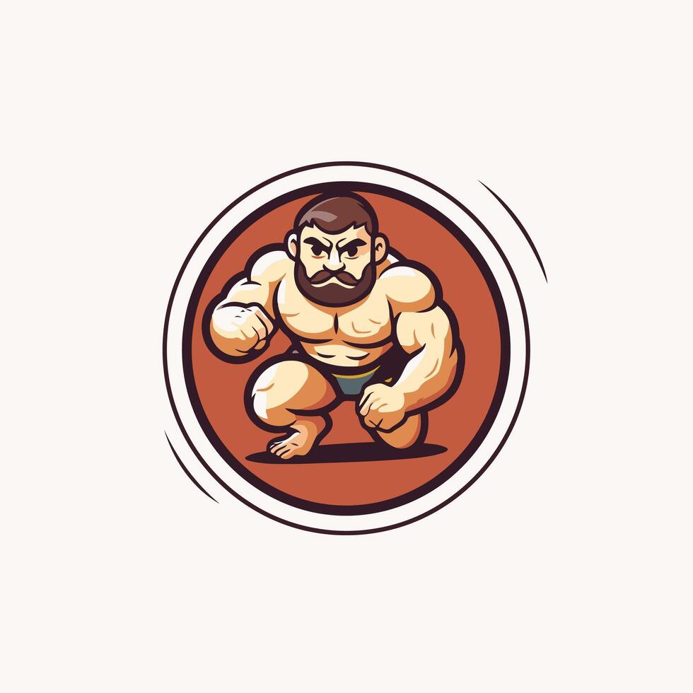 illustration of a strong man bodybuilder in a circle Bodybuilder logo vector