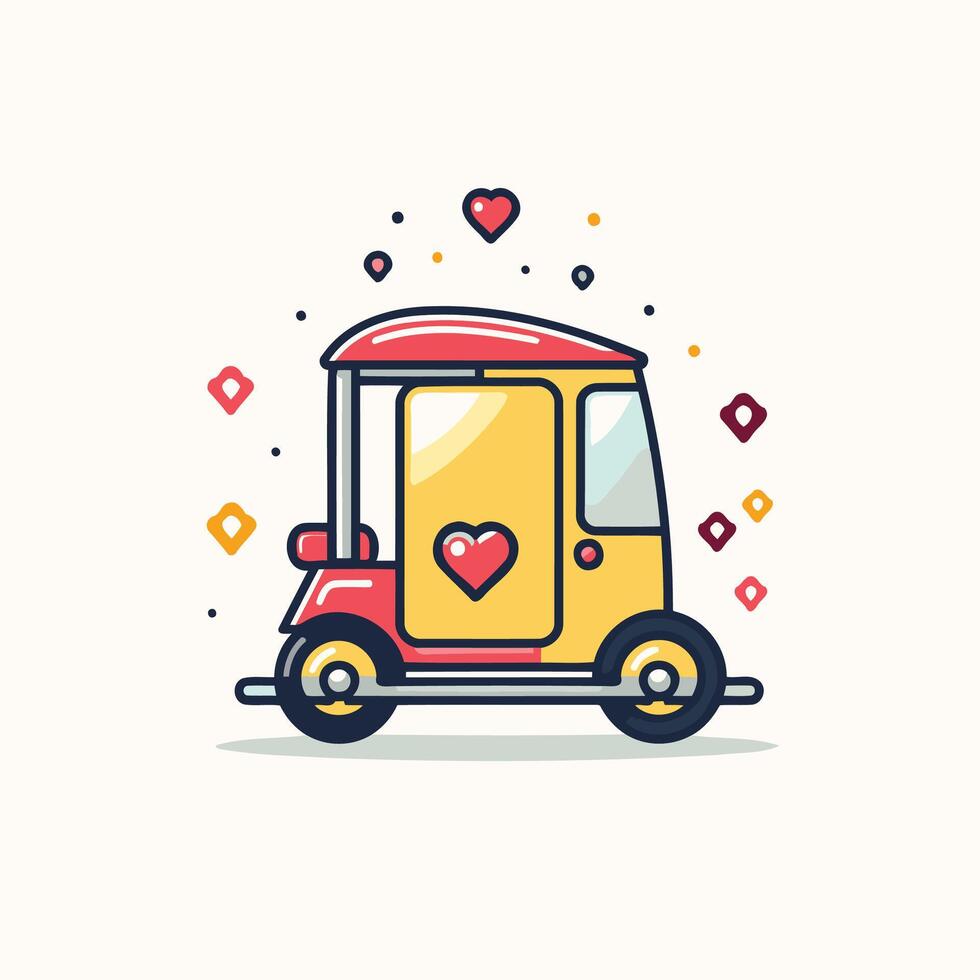 Tuk tuk car with heart shape icon element illustration vector