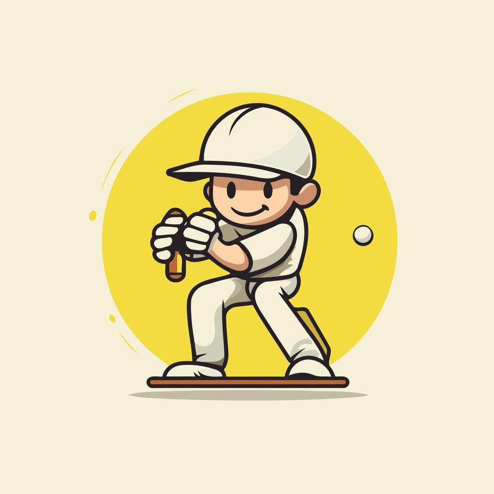 Cricket player with bat and ball element illustration in cartoon style vector