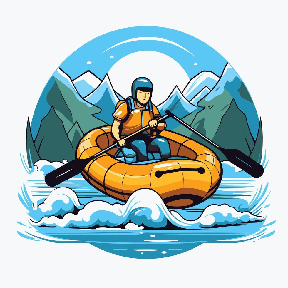 Man in a kayak on the background of mountains element illustration vector