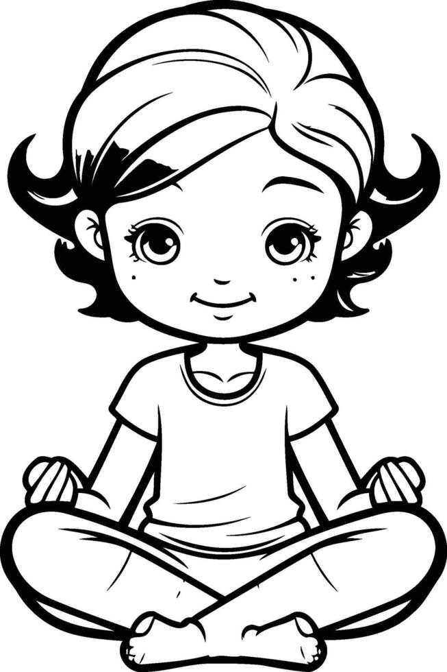 cute little girl sitting in lotus position element illustration design vector