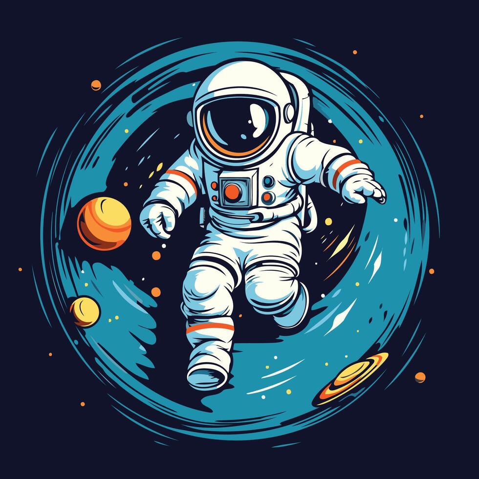 Astronaut in space illustration for t shirt print design vector