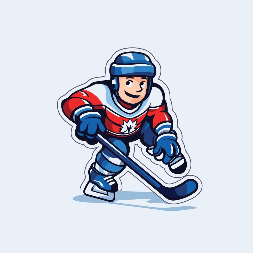 Ice hockey player with the stick and puck element illustration in cartoon style vector