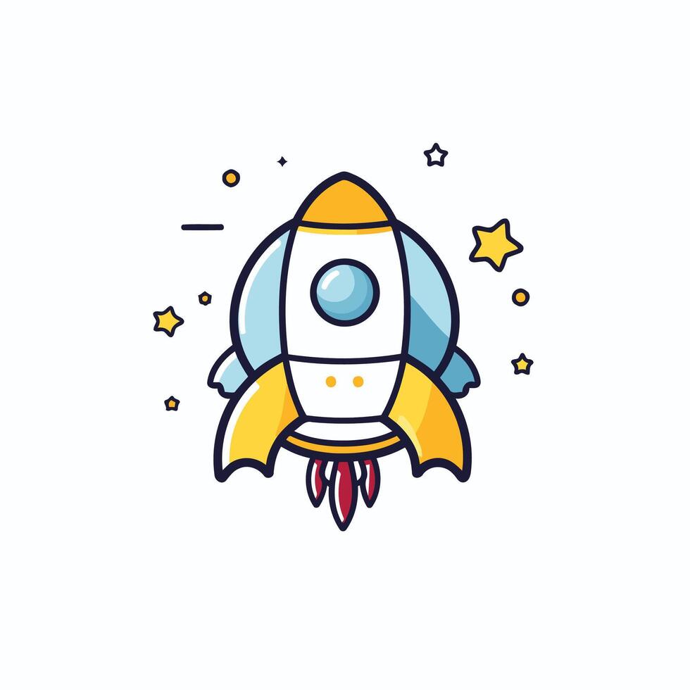 Rocket icon in flat color style Spaceship illustration on white isolated background vector