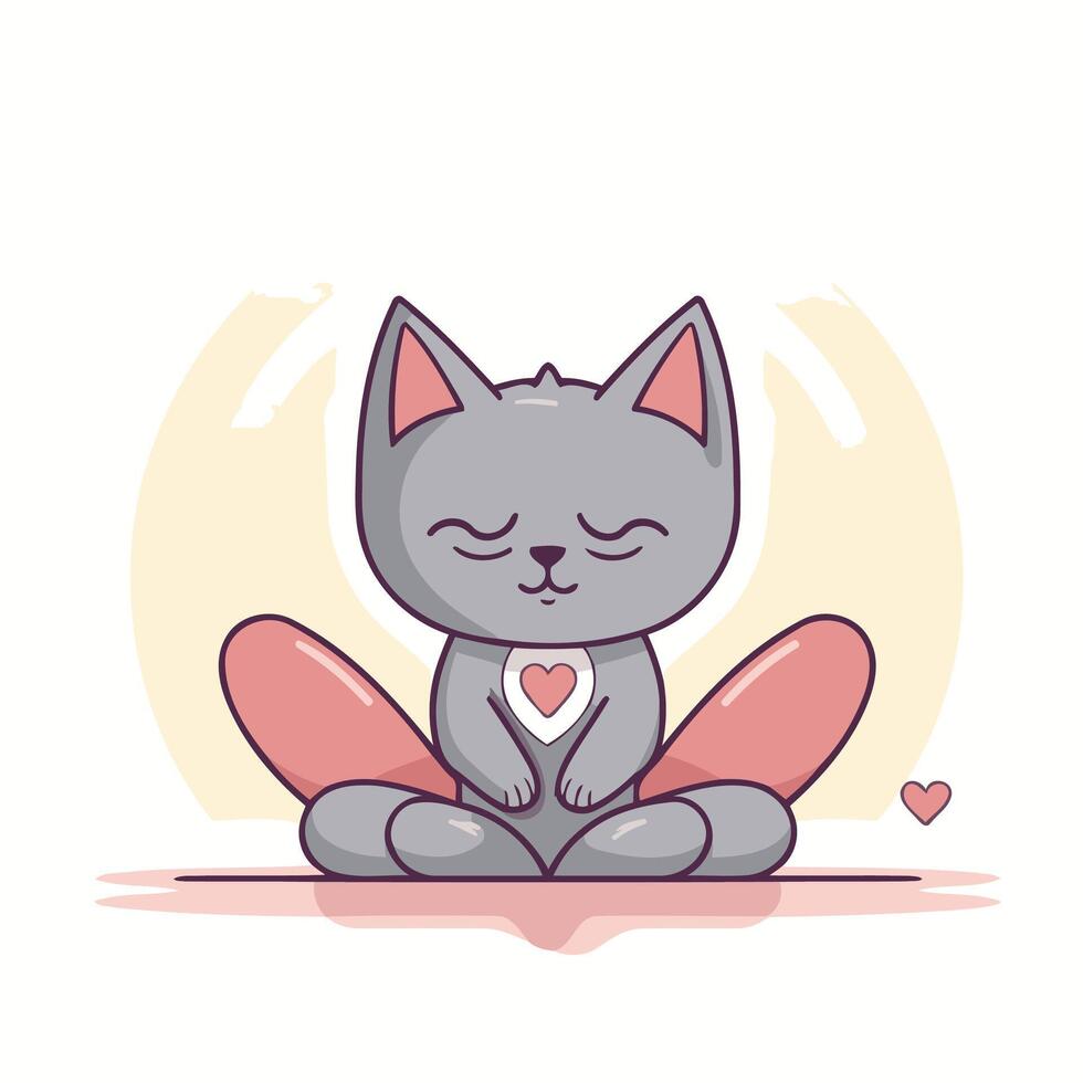 Cute cat meditating in lotus position illustration vector