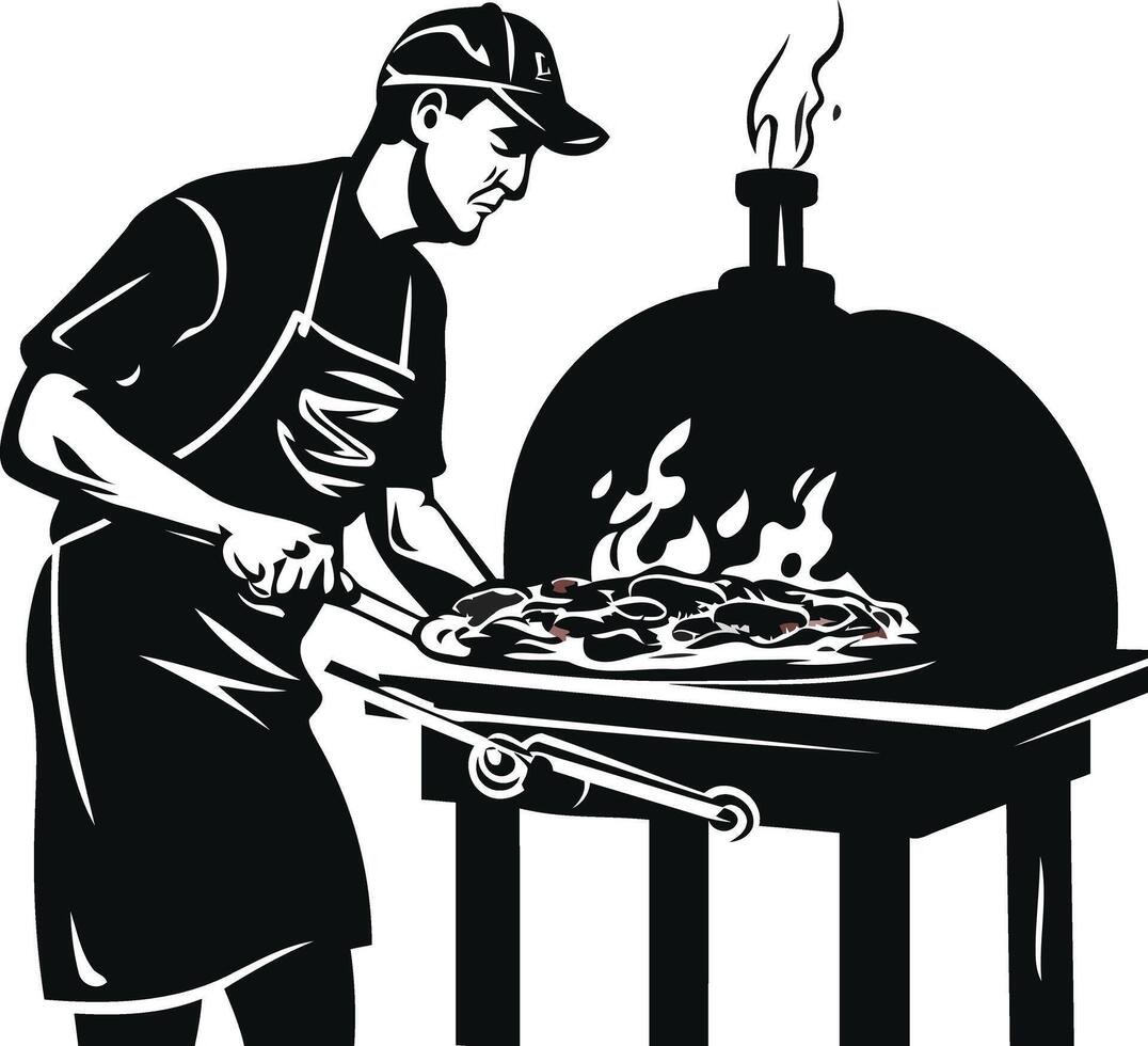 Chef Grilling Food on a Charcoal Grill vector