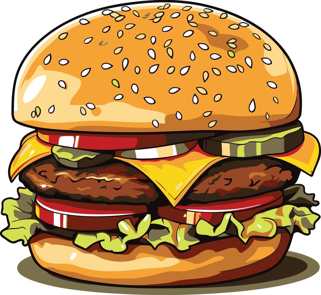 Juicy Cheeseburger with Sesame Seed Bun vector