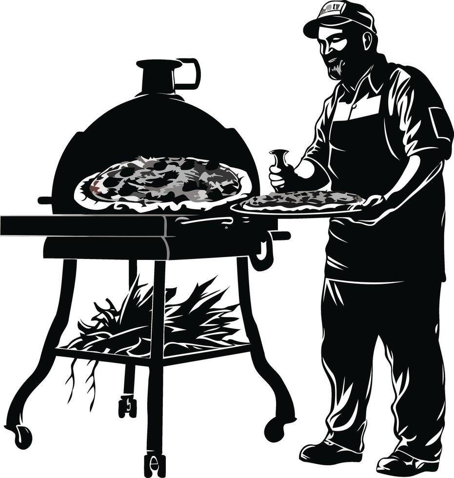 Pizza Maker Holding a Ready Pizza vector