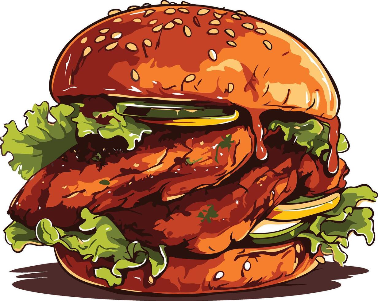 Juicy Chicken Burger with Dripping Sauce vector