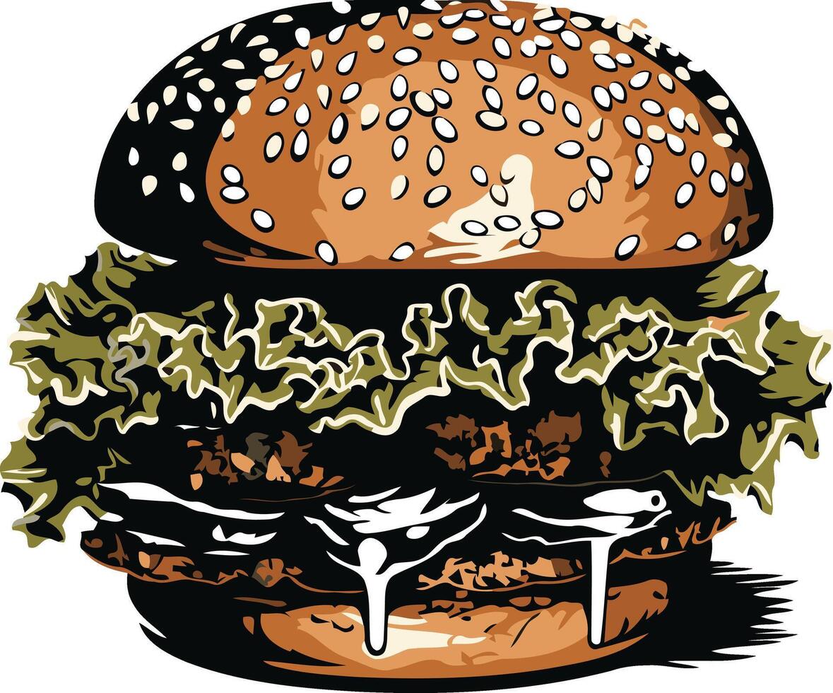Delicious Sesame Seed Burger with Dripping Sauce vector