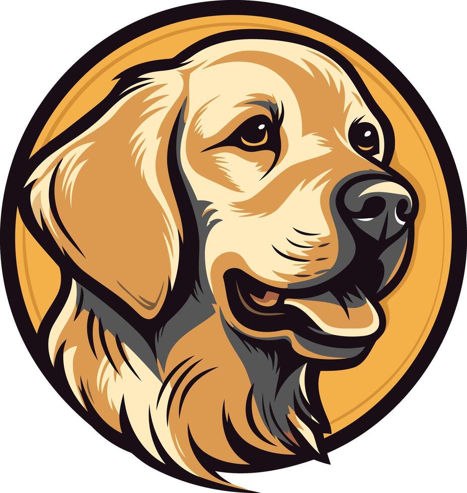 A friendly golden retriever head in a circular logo design vector