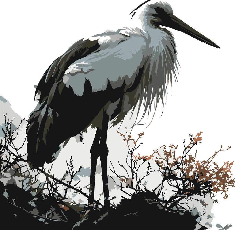A Majestic Grey Heron Standing in a Nest vector