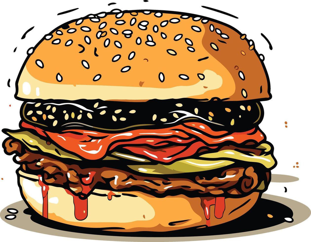 Juicy Burger with Sesame Seed Bun vector