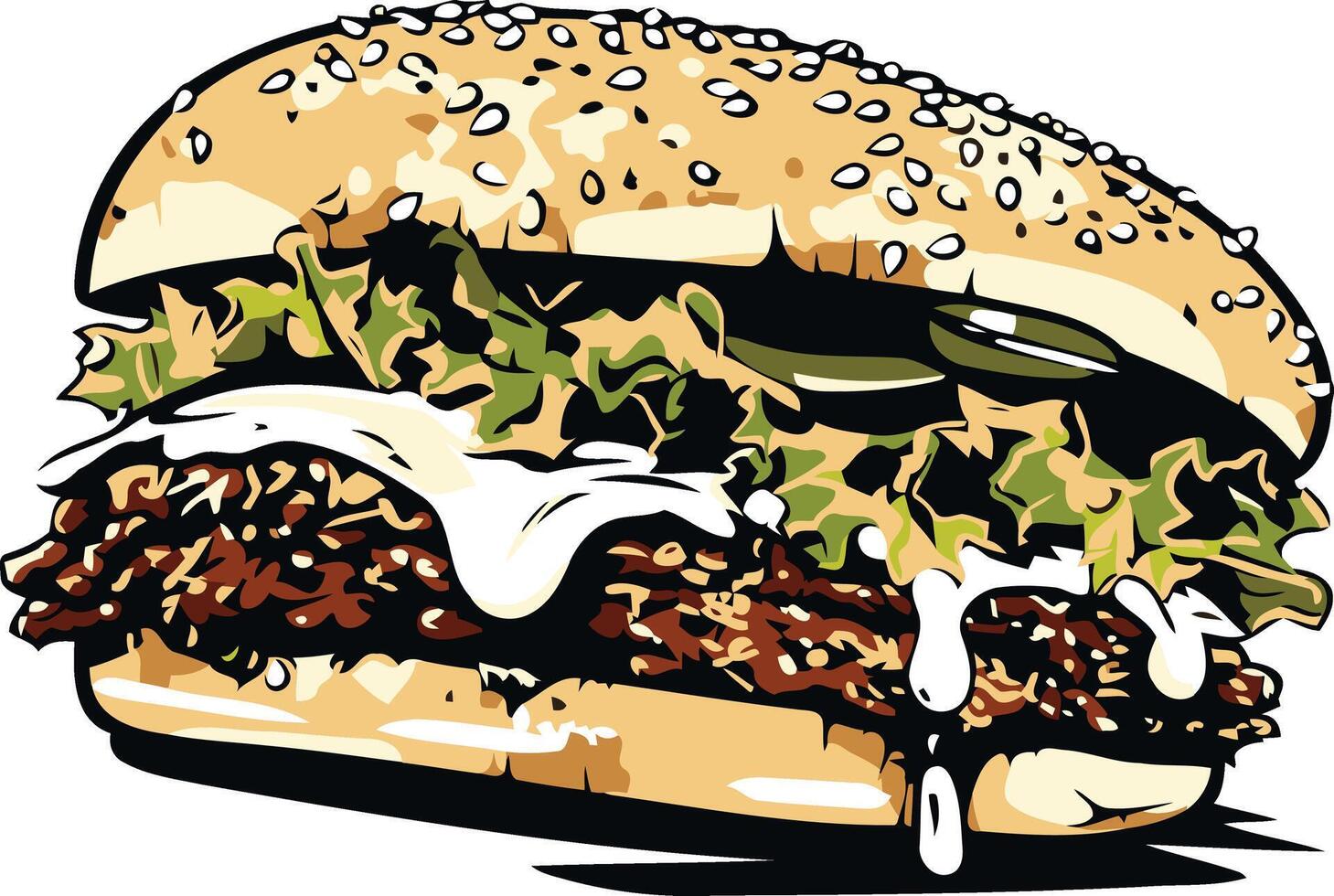 Juicy Burger with Sesame Seed Bun vector