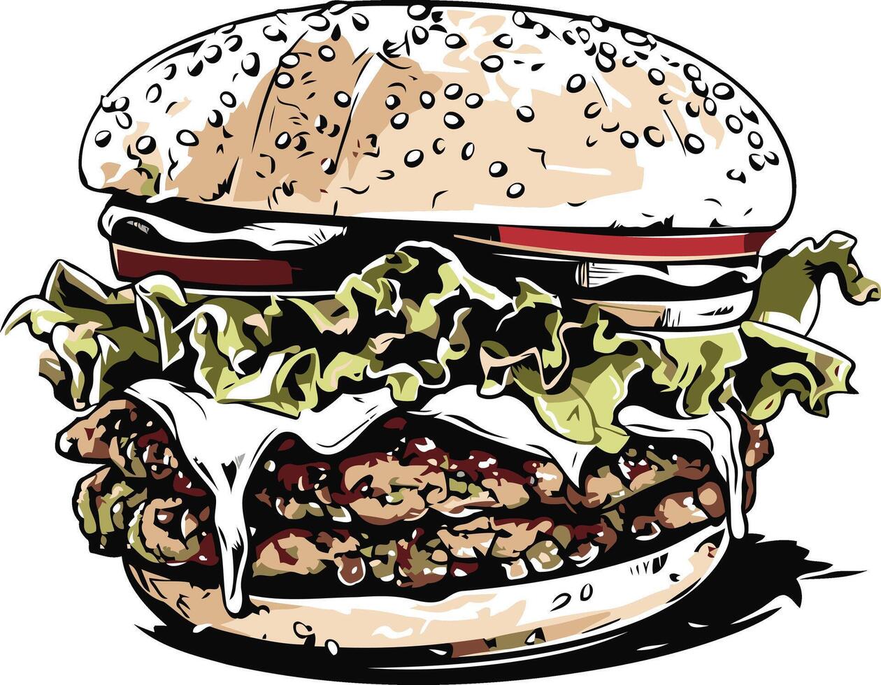 Juicy Burger with Sesame Seed Bun vector