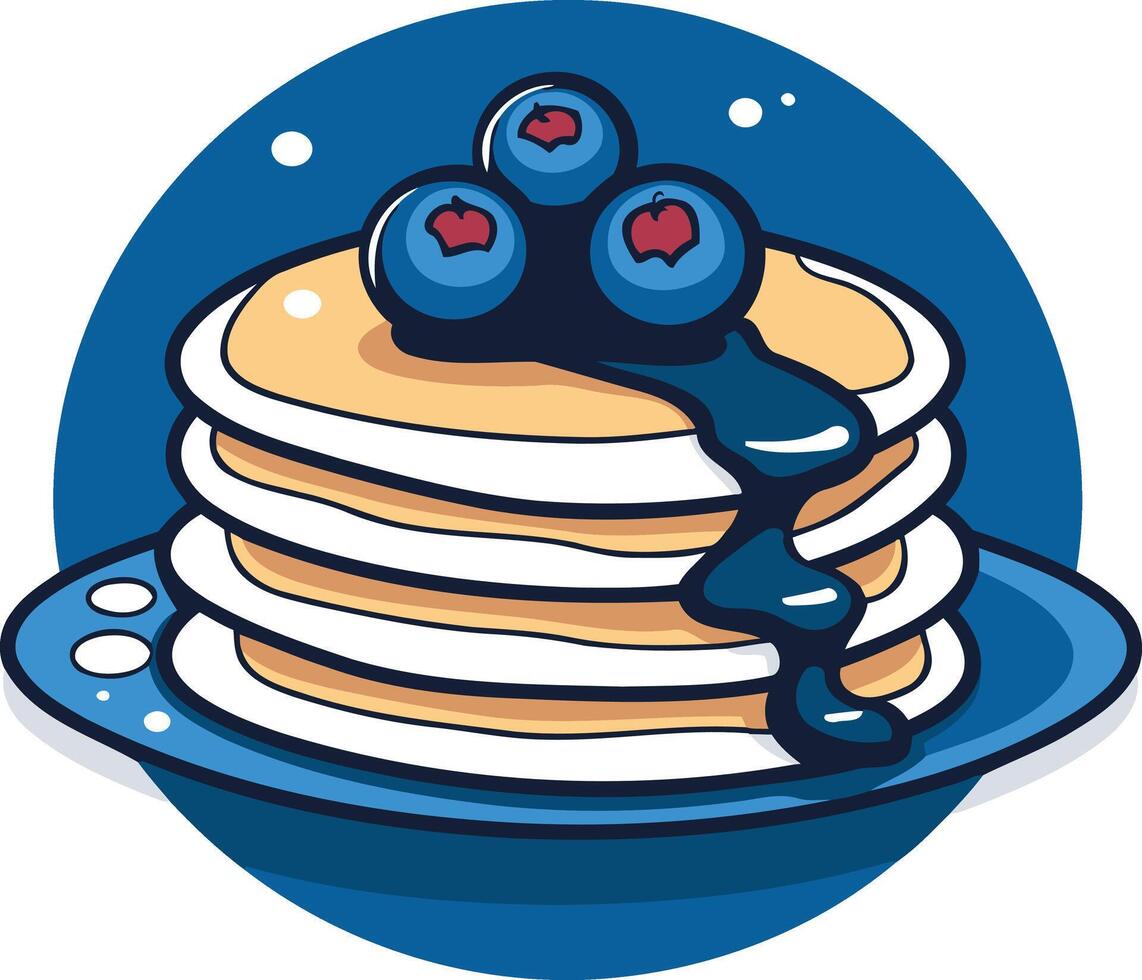Stack of Pancakes with Blueberries and Syrup vector