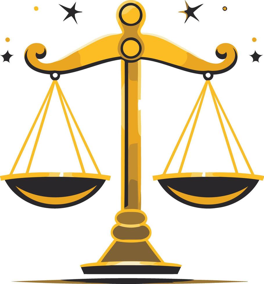 A golden scale of justice, a symbol of law, fairness, and balance vector