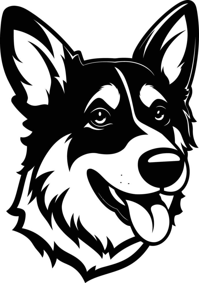 A bold and friendly black and white illustration of a dog's head, perfect for logo designs, pet related products, and more vector