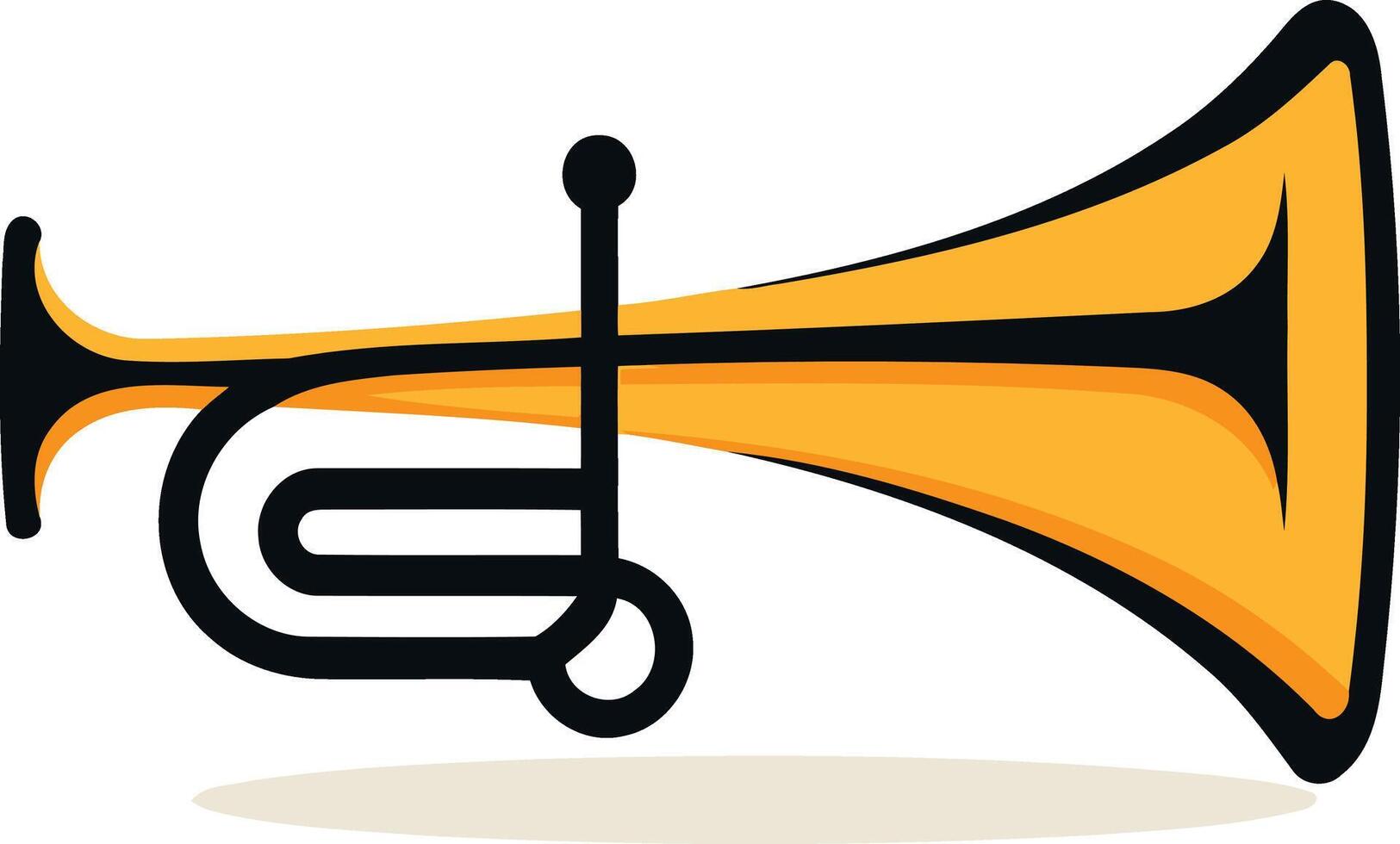 Simple, cartoon style illustration of a yellow trumpet with black outlines vector