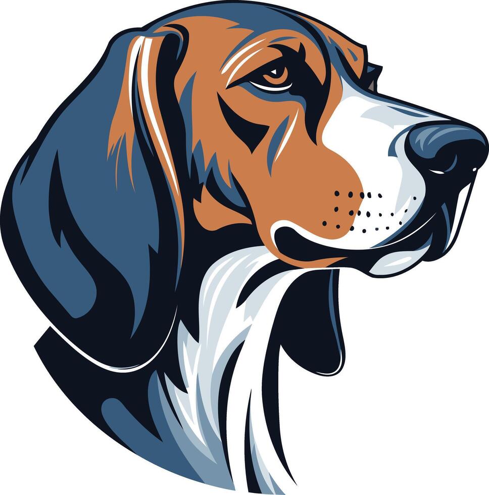 A bold and colorful illustration of a beagle's head, perfect for pet related designs, logos, or branding vector