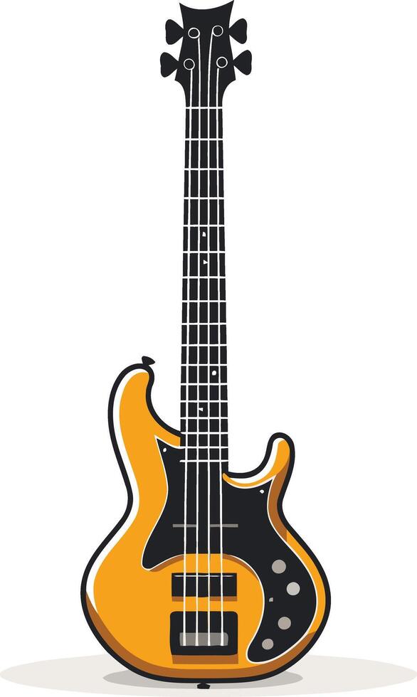 A cartoon style illustration of a yellow bass guitar with black accents vector