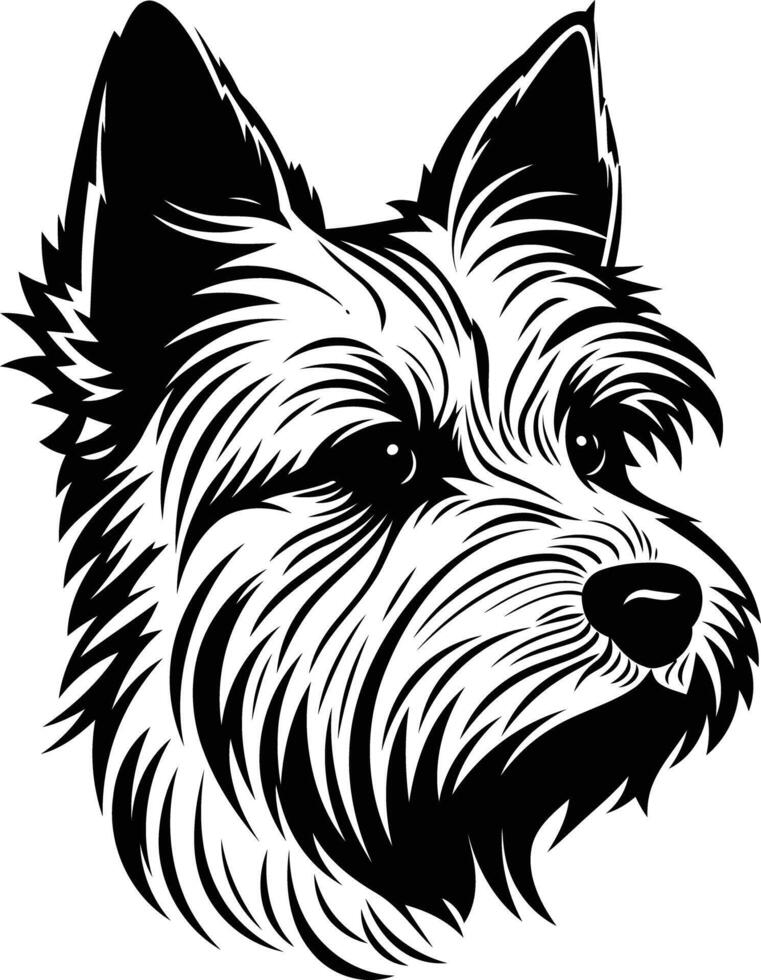 A bold black and white illustration of a yorkshire terrier's head, perfect for pet lovers, dog owners, and animal enthusiasts vector