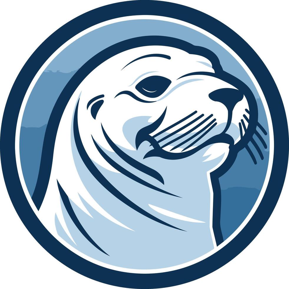 A bold, stylized illustration of a seal's head in a circle, perfect for branding, logos, and marine themed designs vector