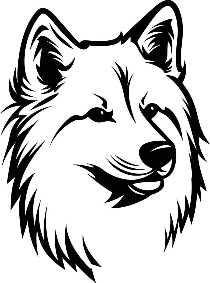 A striking black and white illustration of a wolf's head, perfect for logo designs, branding, and animal themed projects vector