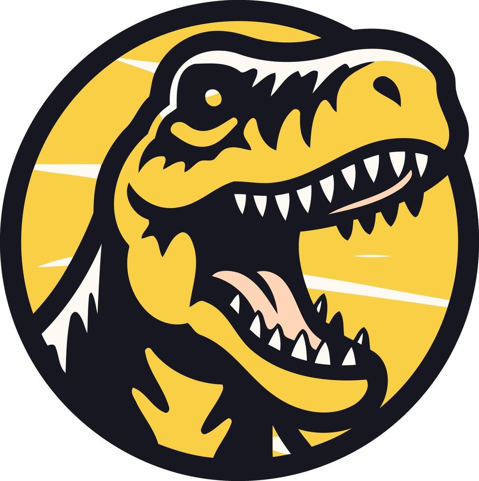 A fierce and dynamic logo featuring a roaring t rex in a circular design vector