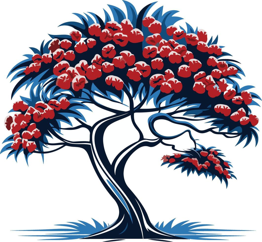 Stylized illustration of a tree with red blossoms, perfect for nature, environmental, or botanical designs vector