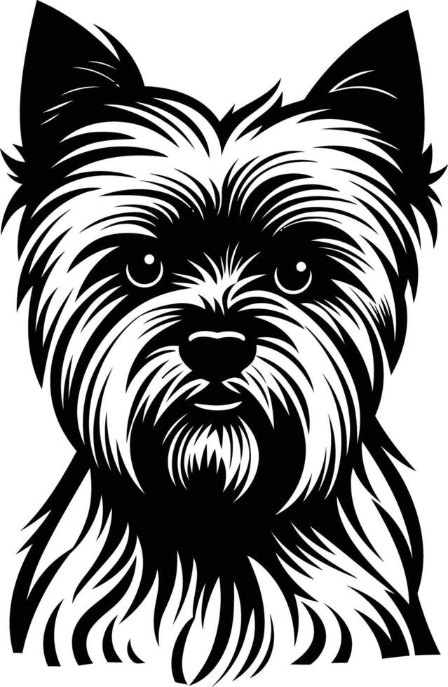 A striking black and white illustration of a yorkshire terrier's head, perfect for pet themed designs vector