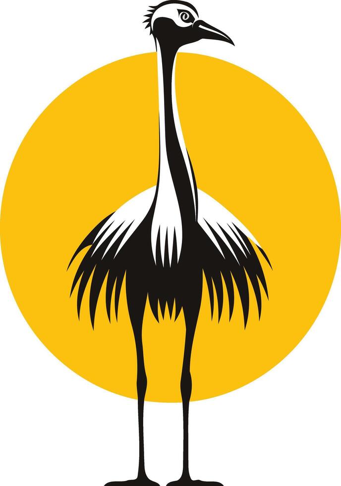A stylized crane stands against a yellow sun, perfect for branding or nature themed designs vector