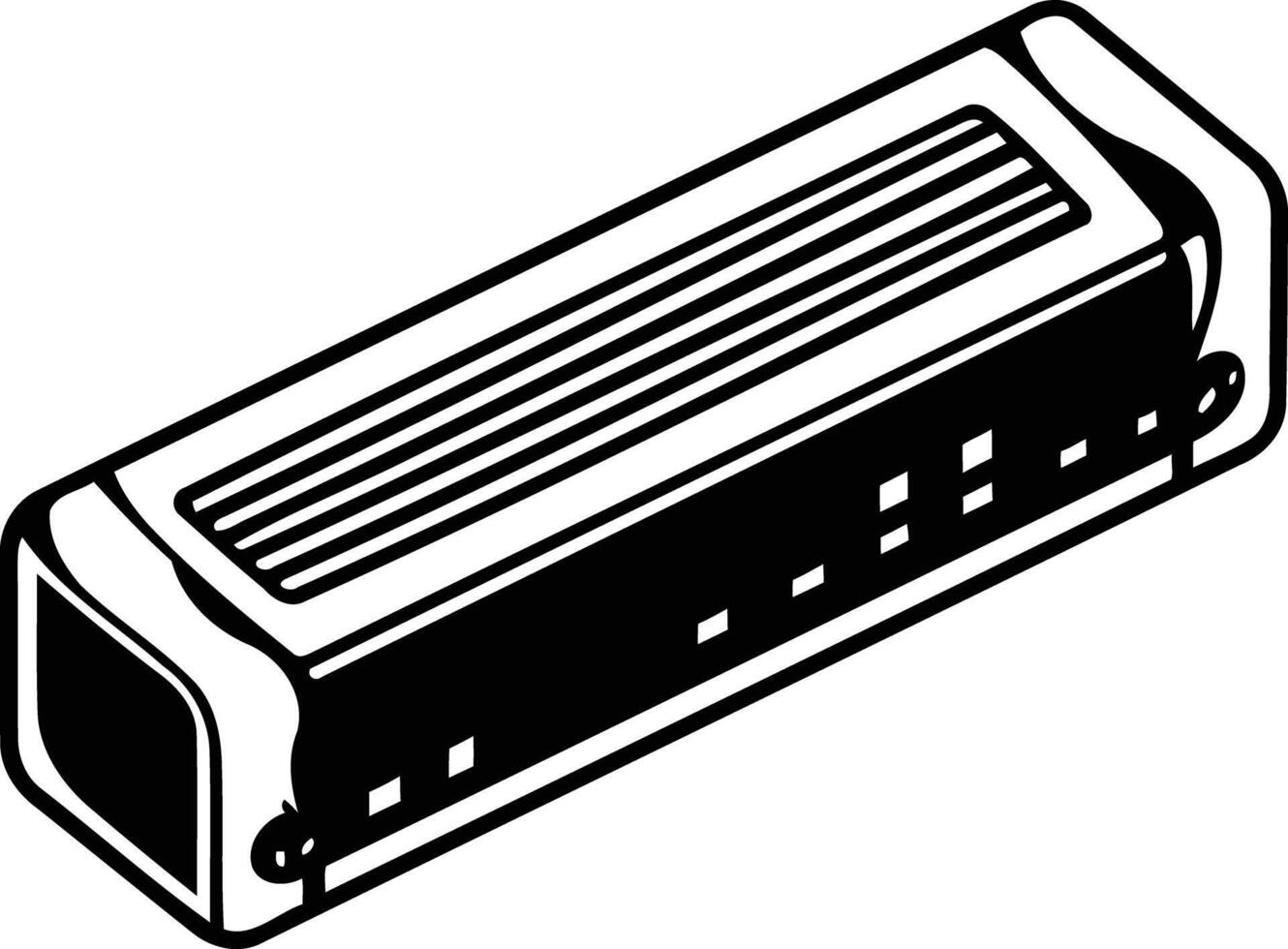 A simple black and white illustration of a harmonica vector