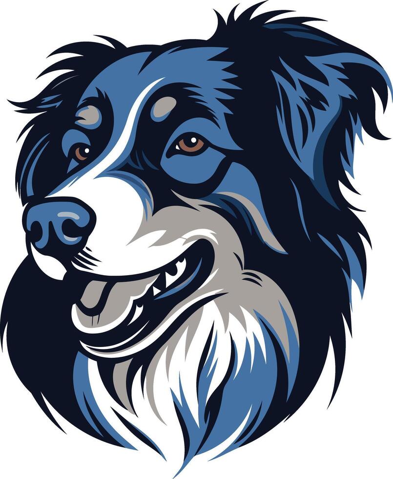 A bold and stylized illustration of a friendly border collie dog, perfect for logos, branding, and pet related designs vector