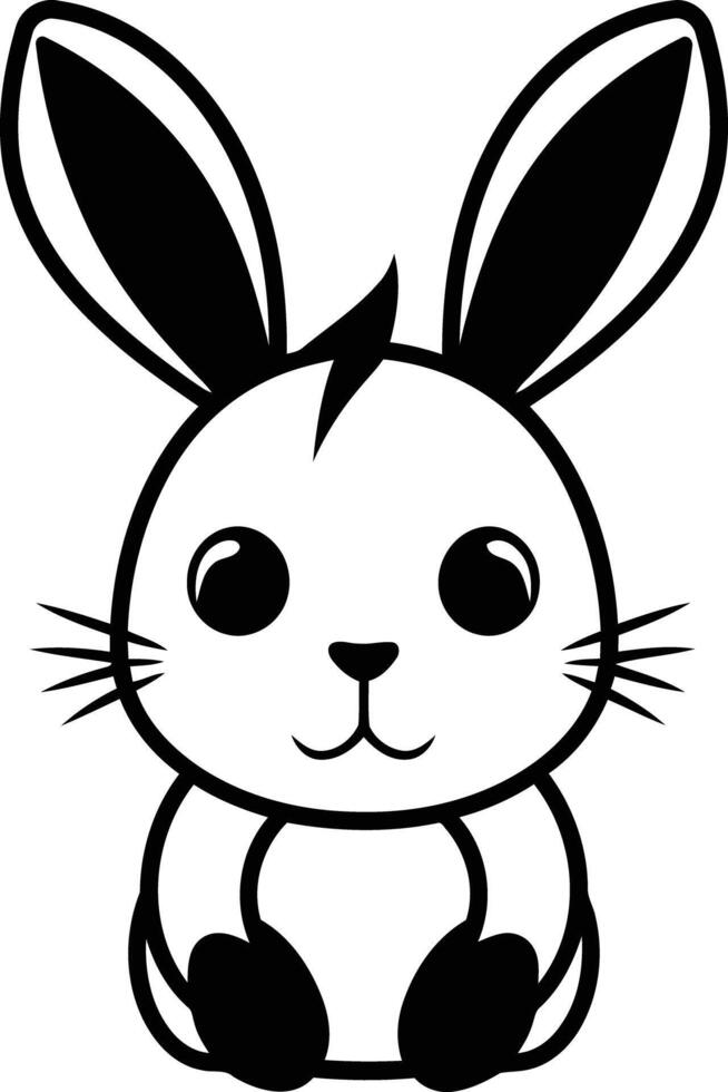 Cute cartoon bunny rabbit in a simple black and white design, perfect for children's books, illustrations, and branding vector