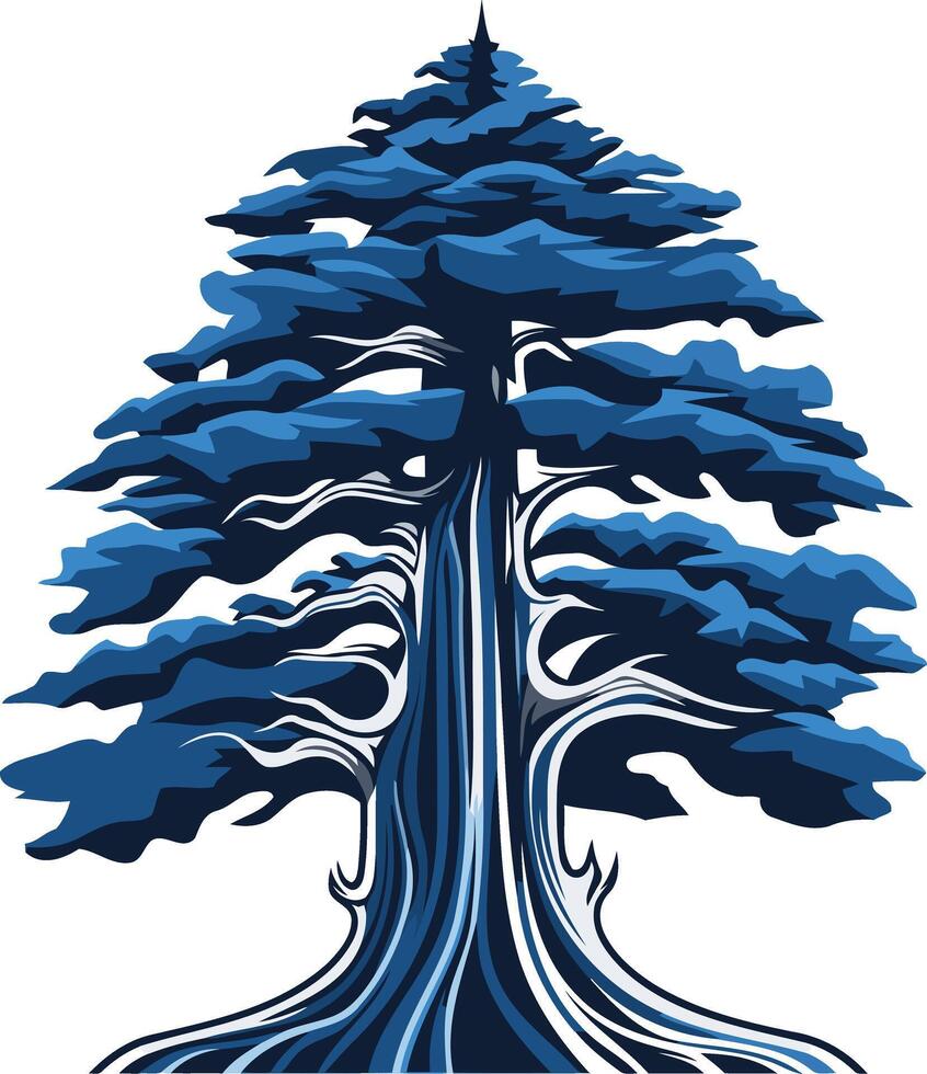 A stylized blue cedar tree, perfect for eco conscious branding, environmental awareness, and nature inspired designs vector