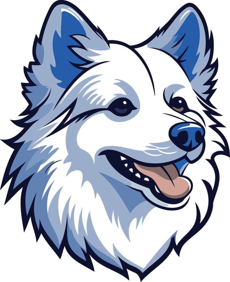 Cute cartoon illustration of a smiling white dog with blue ears vector
