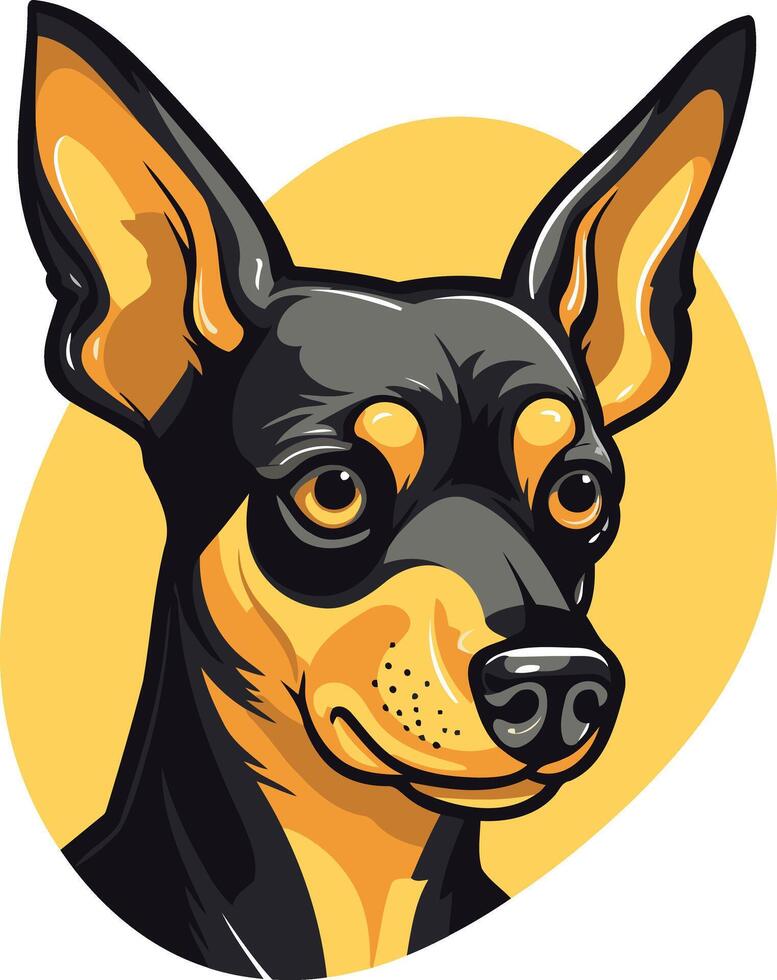 Cute and playful, this cartoon illustration of a miniature pinscher is perfect for pet related projects, branding, or social media vector