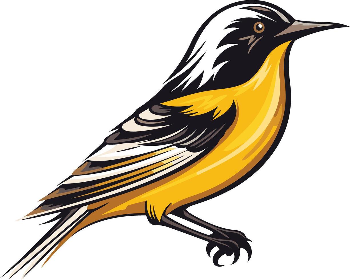 A vibrant yellow and black bird with intricate details, perfect for nature themed designs, logos, and illustrations vector