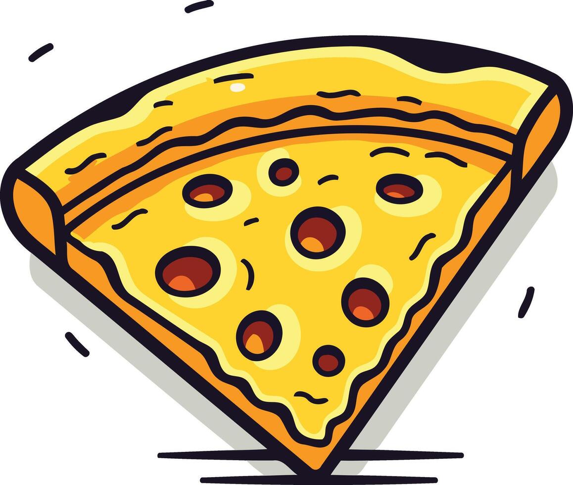 A fun, cartoon illustration of a cheesy pizza slice, perfect for menus, social media, or food related designs vector