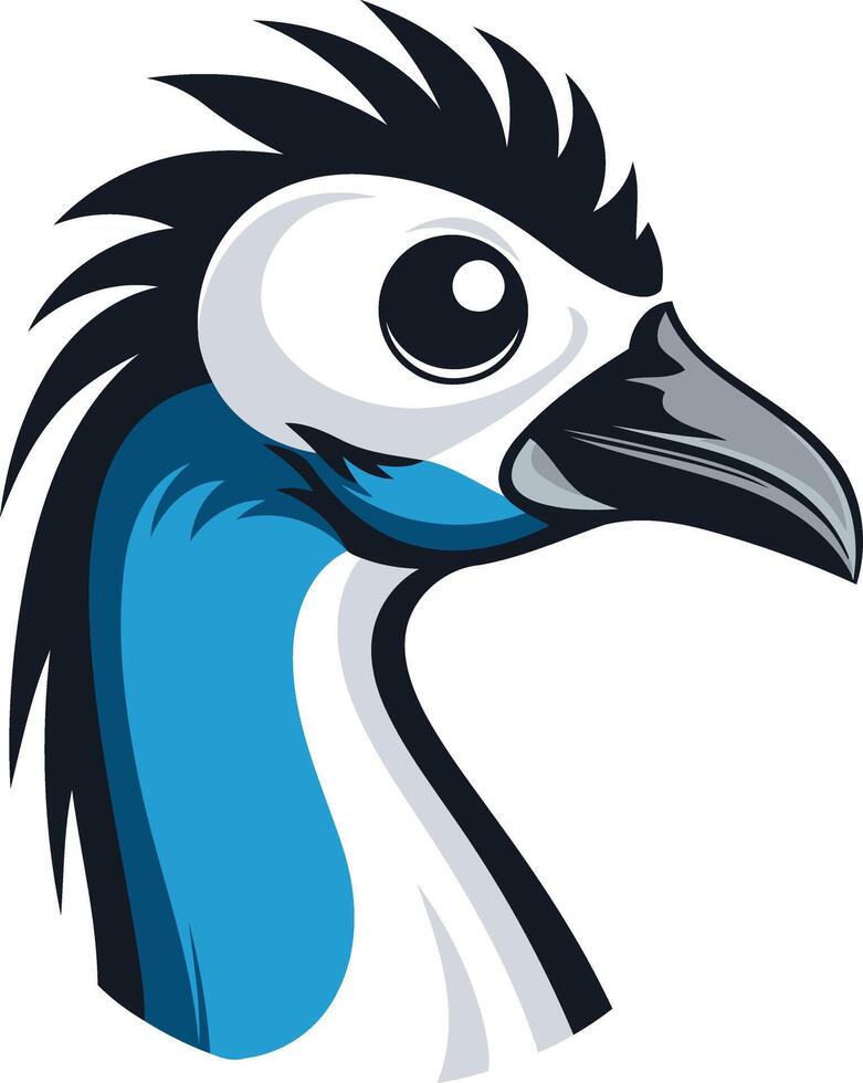 A cartoon illustration of a blue necked cassowary with a large eye, perfect for branding, logos, or mascot designs vector