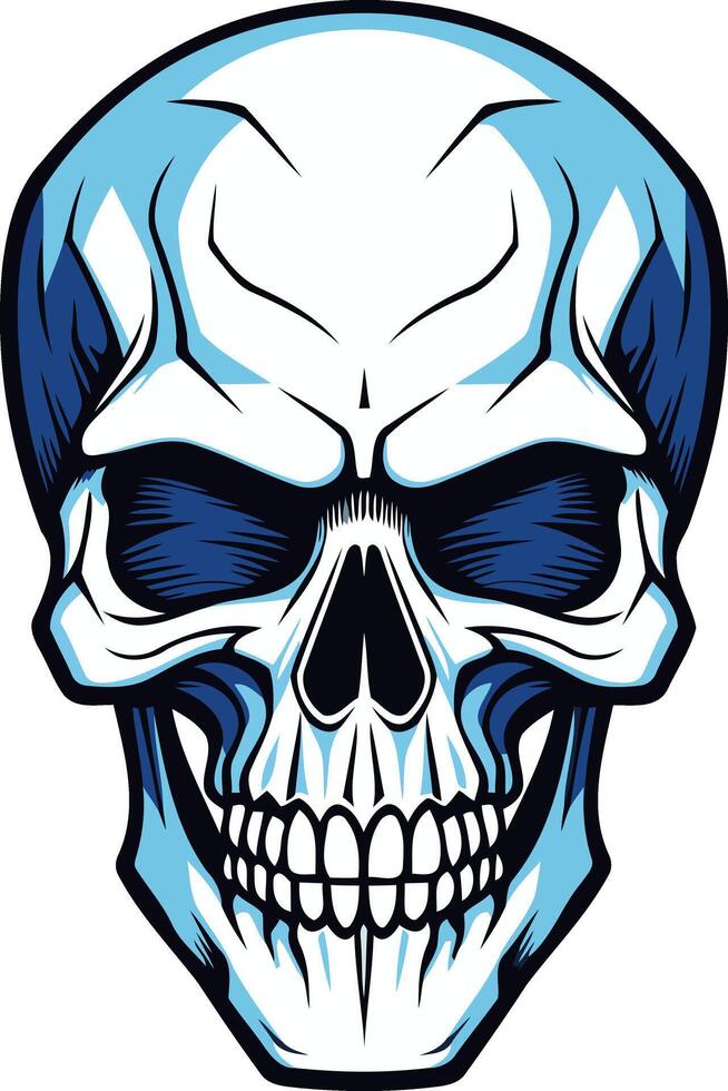 A menacing, blue eyed skull with a detailed design vector