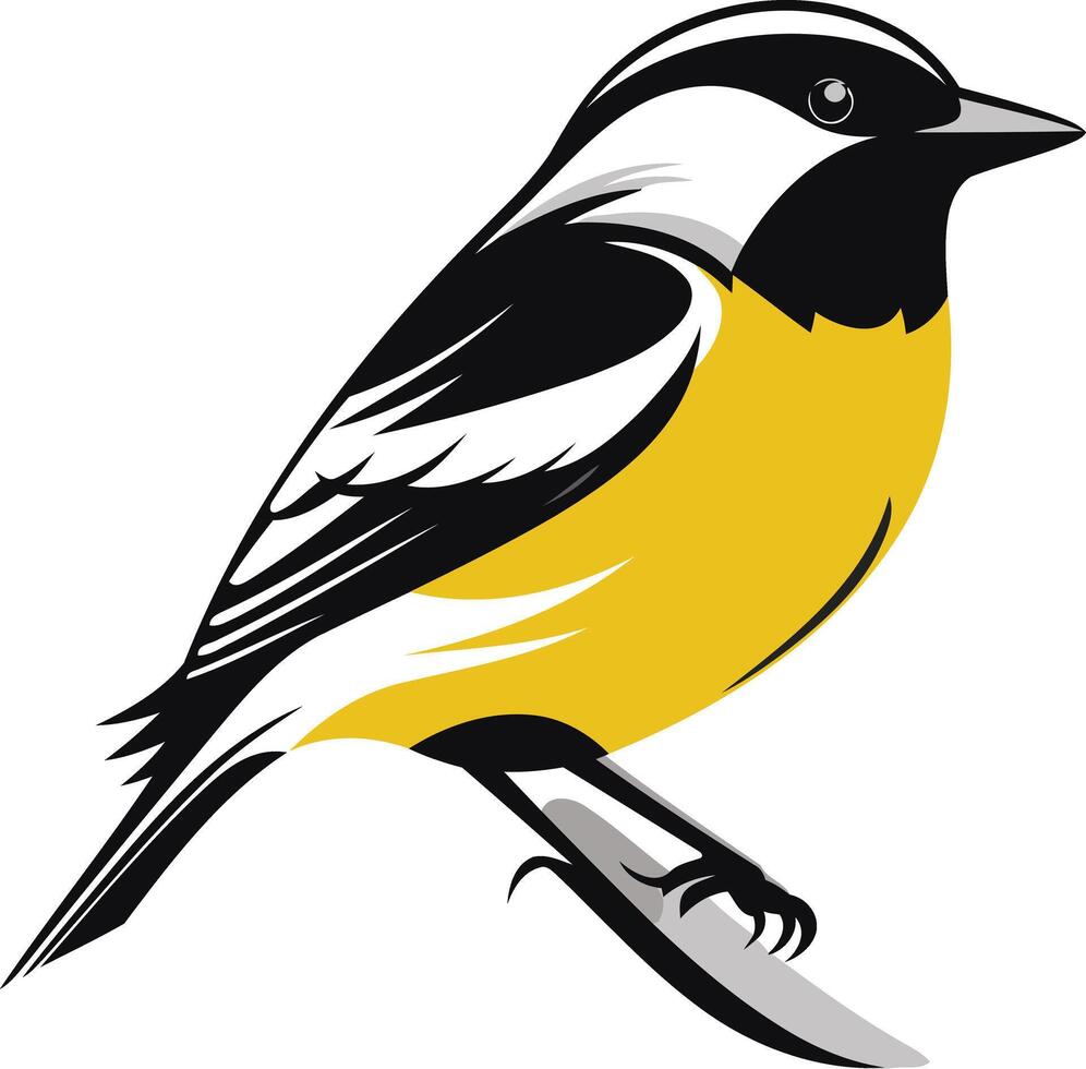 A stylized illustration of a yellow and black bird, perfect for branding, logos, and nature inspired designs vector