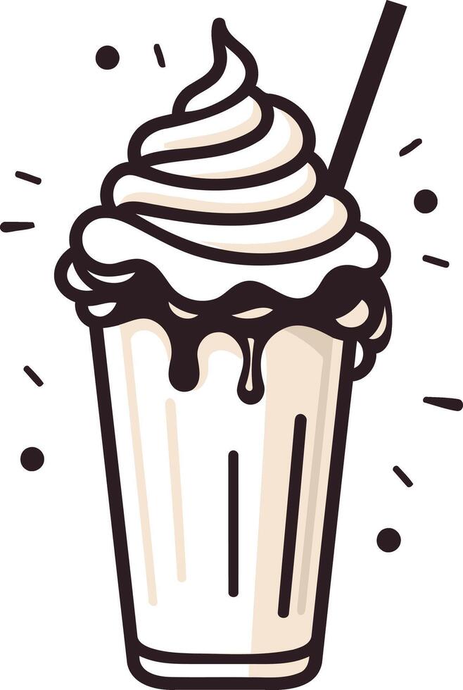 Cute and cartoon style illustration of a milkshake with whipped cream and a straw vector