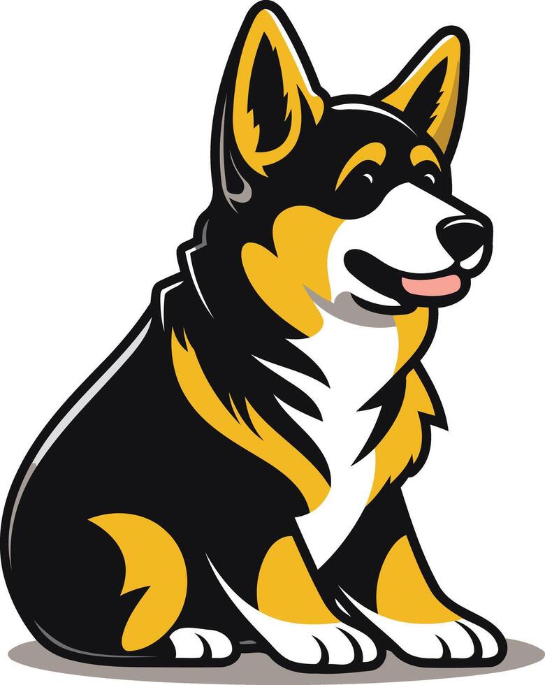 Adorable cartoon illustration of a black and tan corgi dog sitting vector