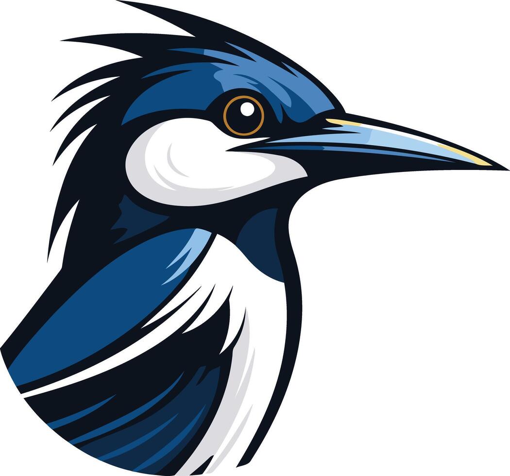 A bold and graphic illustration of a kingfisher bird, perfect for mascot logos, sports teams, or nature inspired designs vector