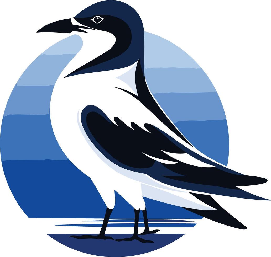 A stylized, illustration of a seabird in flight, perfect for logo design, branding, or nautical themed projects vector